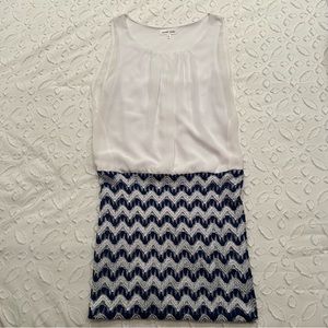 Emerald Sundae Blue and White Lined Chevron Dress
